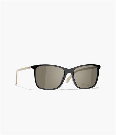 Sunglasses: Square Sunglasses, acetate Black & Beige — .